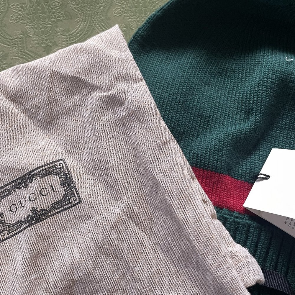 NWT GUCCI KNIT WOOL GREEN/RED BEANIE HAT MEDIUM (58 CM) - Picture 5 of 5